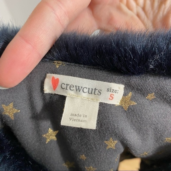 Crewcuts Reversible Faux Fur Vest Navy Blue Star Print Small Girls Kids - Picture 7 of 7
